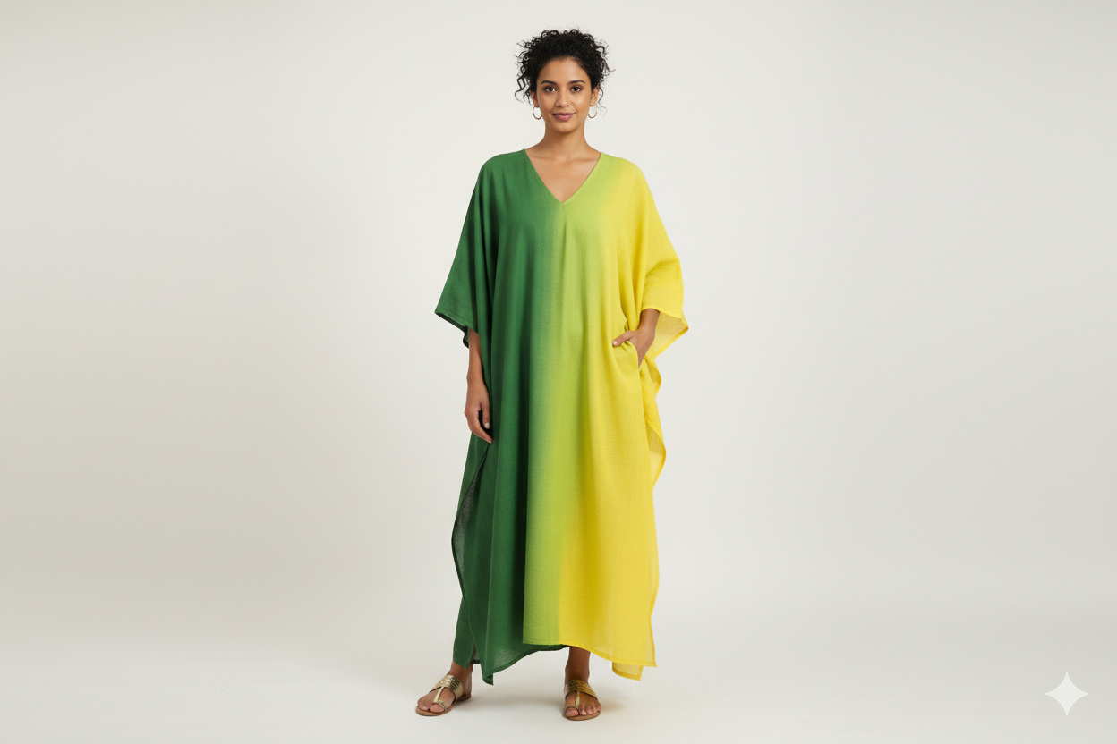 Indigo-yellow-green tie-dye muslin drape 5.5m