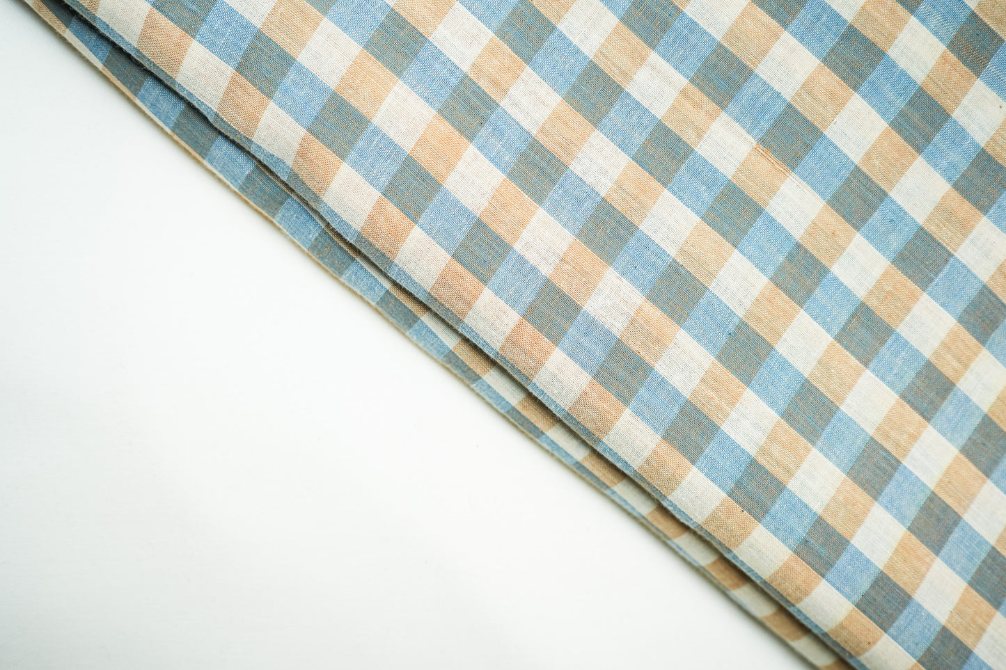Boxy blue-white-mustard muslin checks
