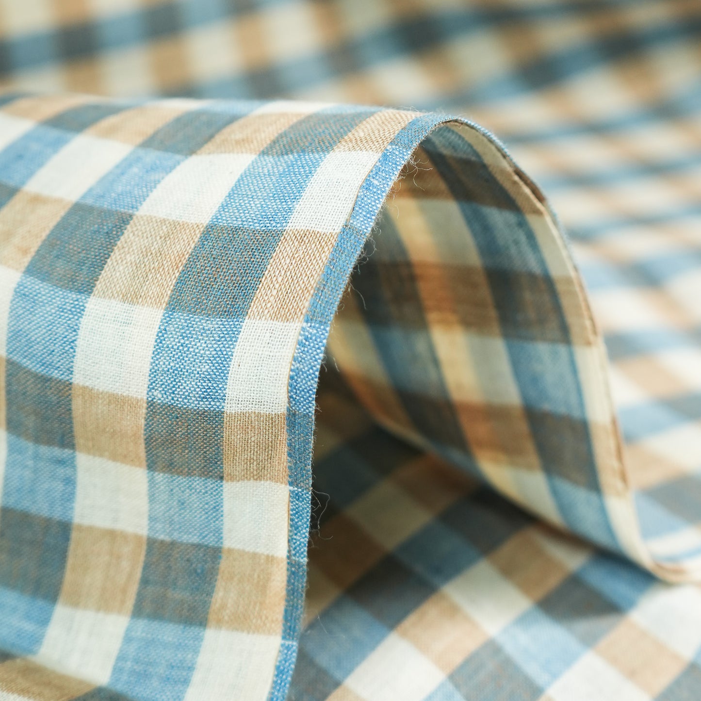 Boxy blue-white-mustard muslin checks
