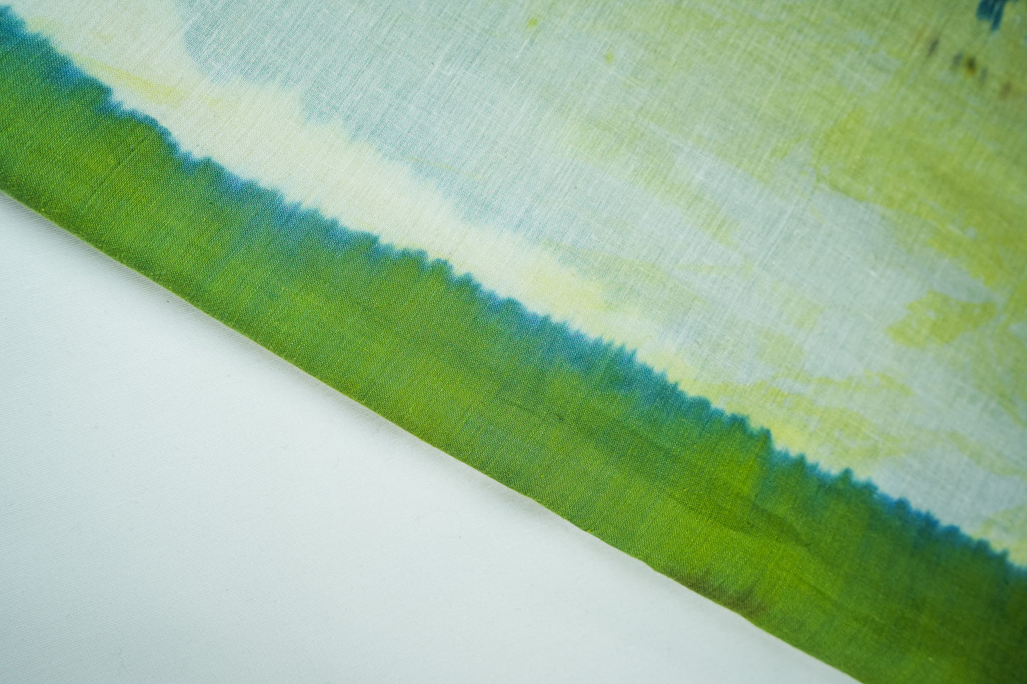 Indigo-yellow-green tie-dye muslin drape 5.5m