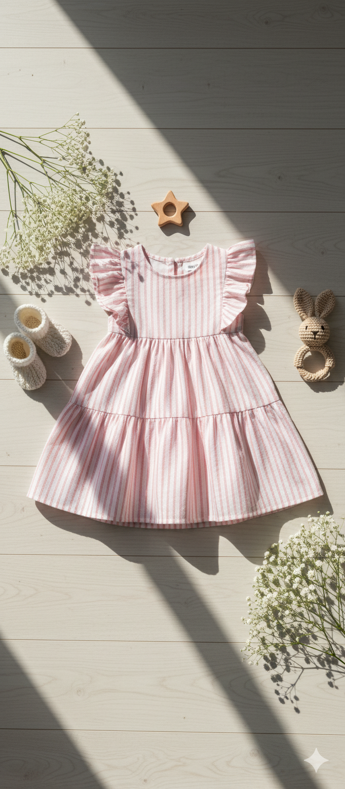 Pinstripe pink-white muslin - by the meter