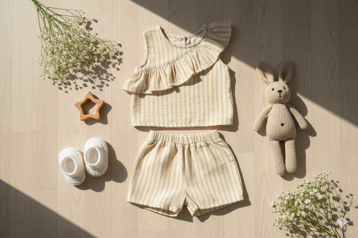 Pinstripe white-mustard muslin - by the meter