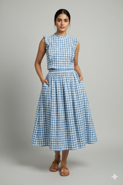 Boxy blue-white muslin checks -by the meter