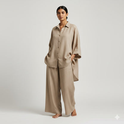 Sandal brown muslin chambray - by the meter