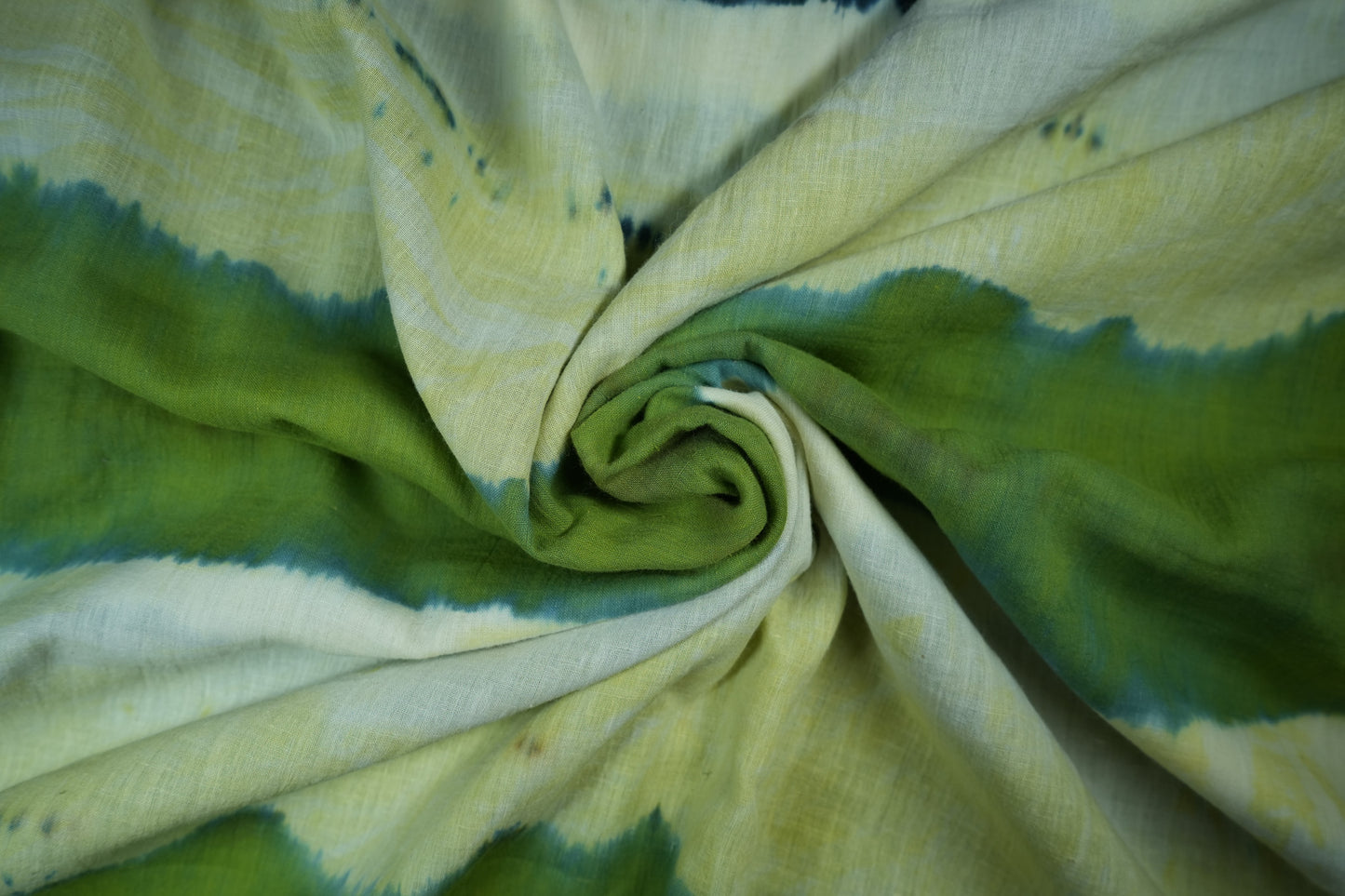 Indigo-yellow-green tie-dye muslin drape 5.5m