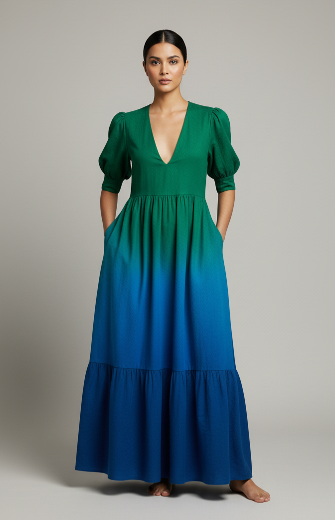 Indigo-green ombre - 3 meter