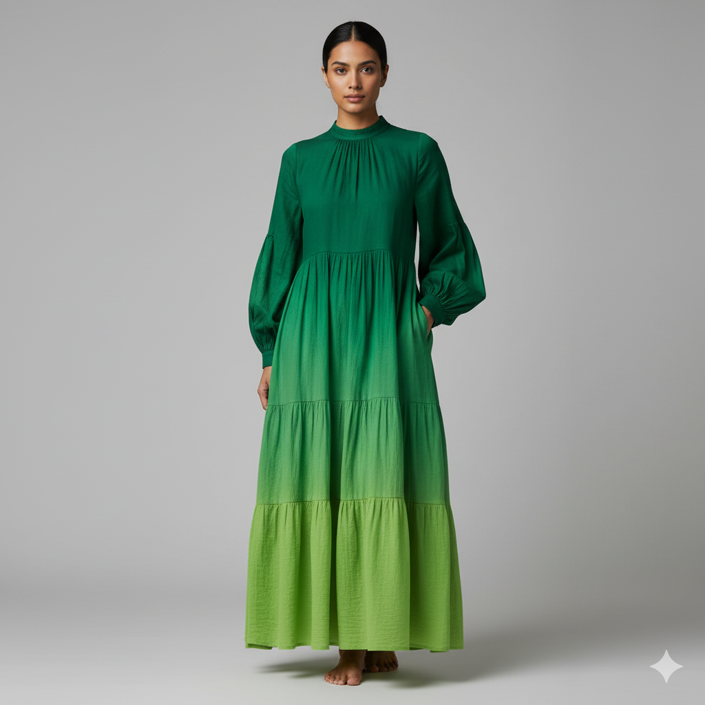 Moss Green Ombre Bengal Muslin - 5.5 meter