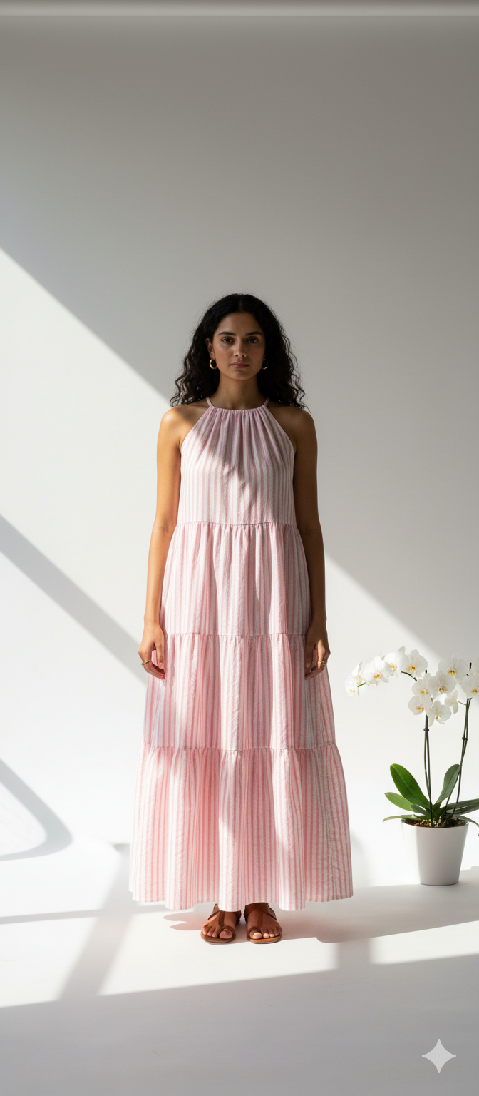 Pinstripe pink-white muslin - by the meter