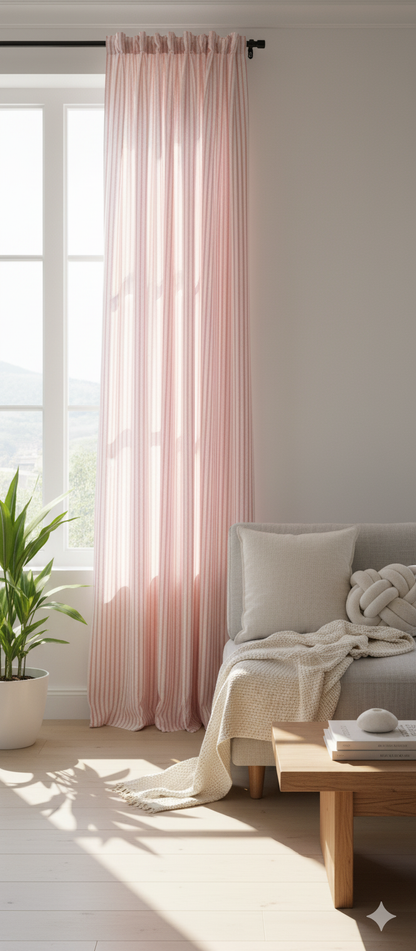 Pinstripe pink-white muslin - by the meter